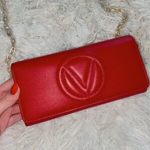 Vibrant Red Designer Valentino Clutch with Chain Strap